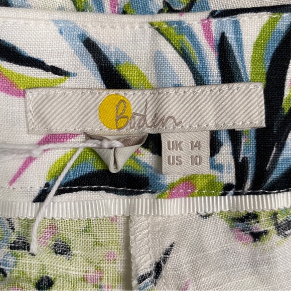 Boden Georgina White Multicolor Linen Pineapple Side Zip Size 10 Shorts NEW - Picture 6 of 8